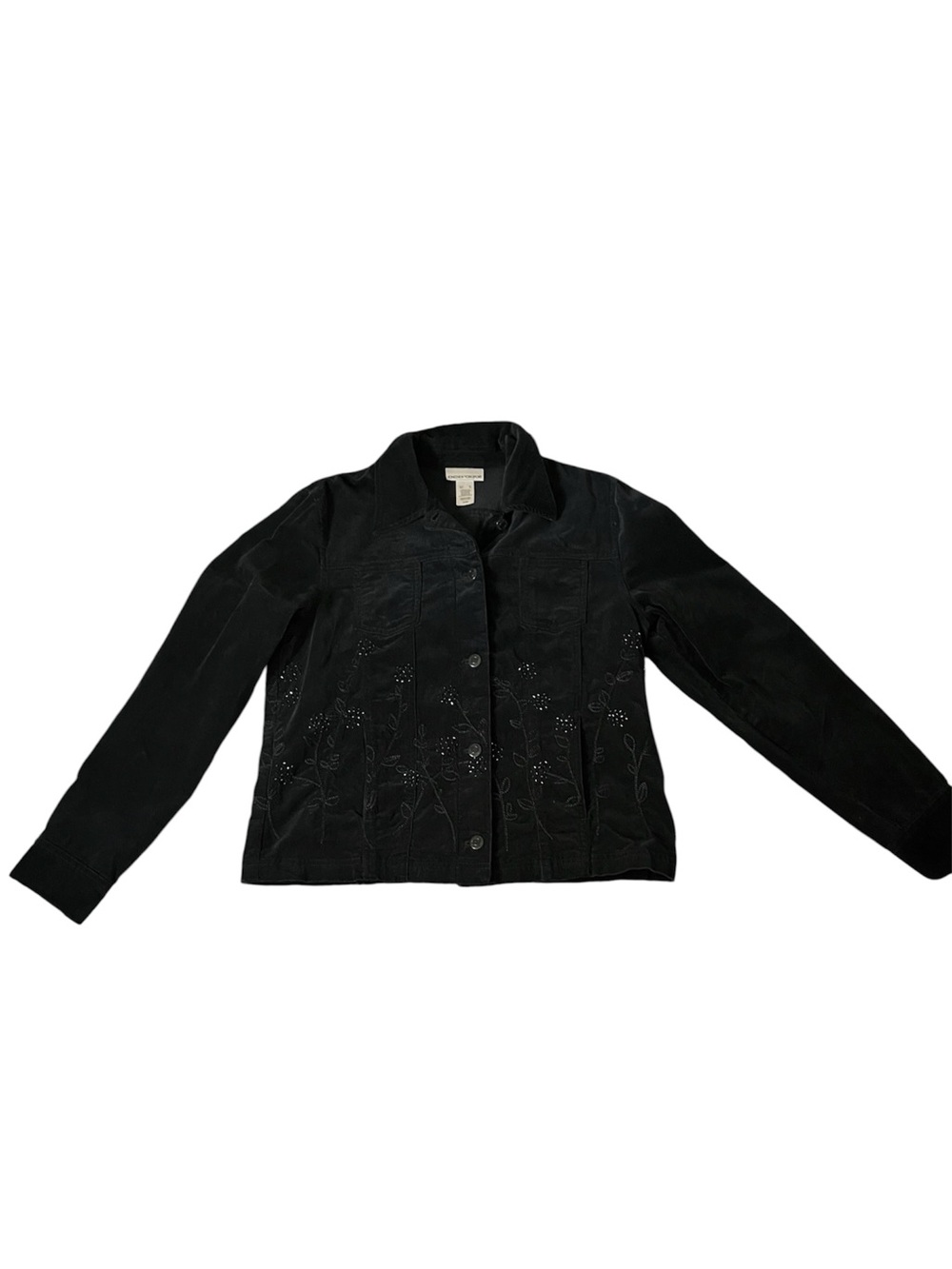 Jones New York Black Embellished Button-Front Jean Jacket